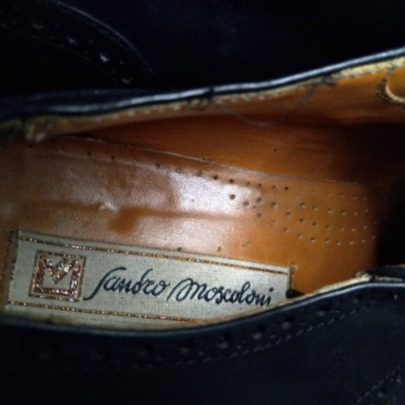 Sandro Moscoloni Men’s Wingtip Oxford Shoes Sz 12 Black Leather Lace Up - Picture 6 of 14